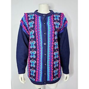 Vintage 1990s Butterfly Cardigan Sweater, Tulchan Wool Sweater